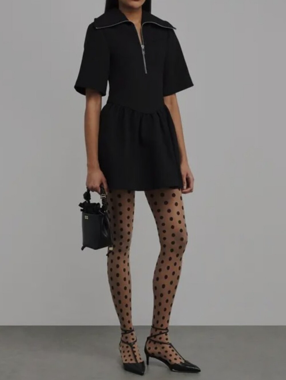 Ganni Black Bonded Crepe Zip-Front Mini Dress Nwt Size 38 (6)